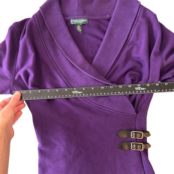 Lauren Jeans Co Ralph Lauren Petite Purple Shawl Collar Buckle Dress Women PS - Picture 5 of 9